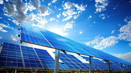 Solar Panels Under Bright Sky