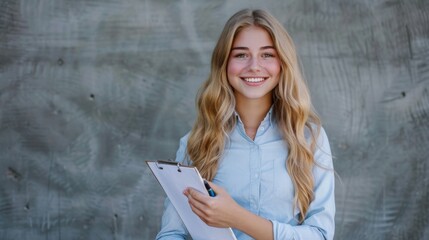 Poster - The smiling woman with clipboard