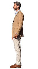 Sticker - Isolated standing handsome young man wearing beige suit, png,cutout on transparent background, ready for architectural visualisation