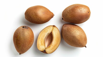 Sticker - Top view of Sapodilla on white background with complete depth of field