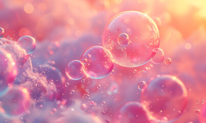 abstract pink wallpaper with close up soap bubbles 