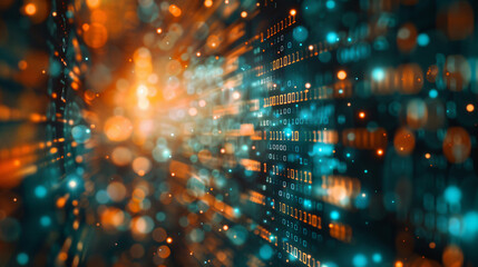 Background with binary code and lights in abstract technology depth of field