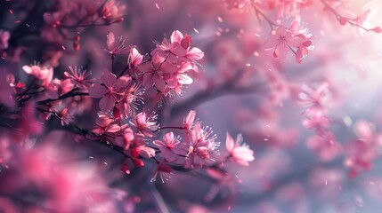 Poster - Pink Cherry Blossoms in Sunlight