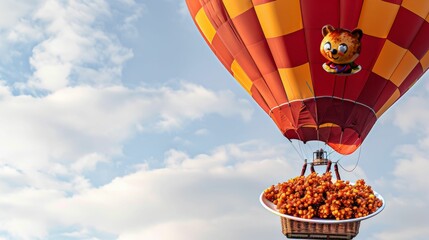 Wall Mural - a life size plate of food being lifted by a hot air balloon. White limbo background