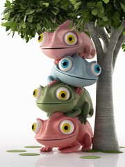 Canvas Print - A group of three frogs are stacked on top of each other, AI