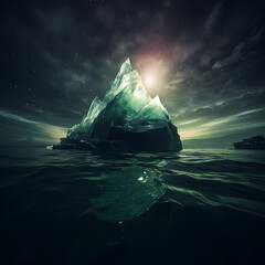 Poster - Iceberg floating in the ocean under the Northern Lights