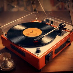 Canvas Print - Vintage record player with a spinning vinyl.