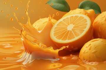 Wall Mural - fresh orange for orange juice in 3d realistic by generative ai