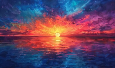 Wall Mural - Vibrant sunset over a calm sea