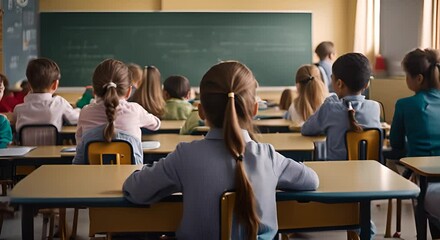 Wall Mural - Students during a math class at school.