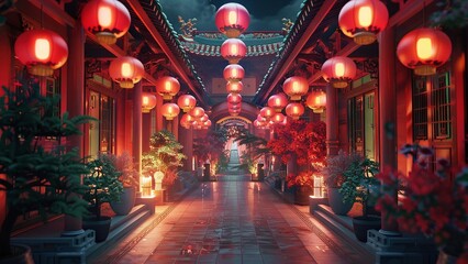 Wall Mural - Chinese Ancient Courtyard Festive Lantern Background