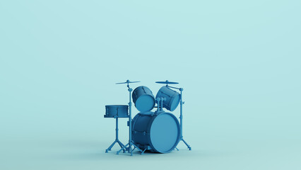 Wall Mural - Blue drum kit cymbals percussion musical instrument drum set music pale background quarter view 3d illustration render digital rendering