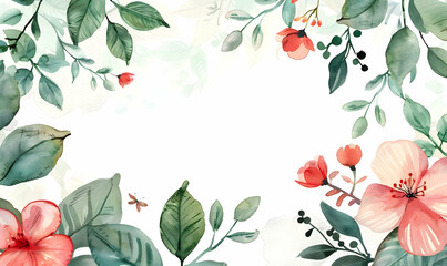 Wall Mural - flower flat foliage nature watercolor flat color design