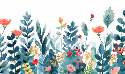 Wall Mural - flower flat foliage nature watercolor flat color design