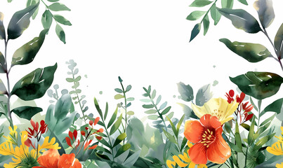 Wall Mural - flower flat foliage nature watercolor flat color design