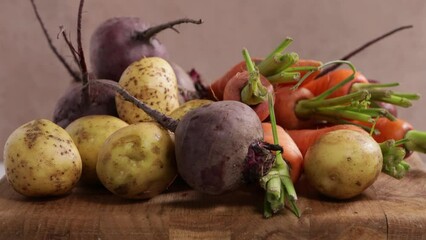 Poster - fresh vegetables on wooden board food ready for cooking