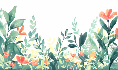 Wall Mural - flower flat foliage nature watercolor flat color design