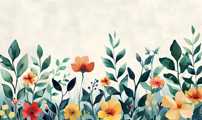 Wall Mural - flower flat foliage nature watercolor flat color design