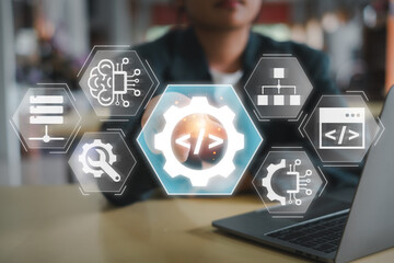 visual representation of a low code platform concept showcasing digital interface, workflow automati