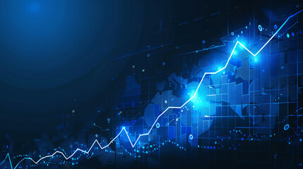 Poster - Dynamic blue background with upward arrows digitally visualizing financial success