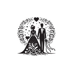 bride & groom, unique floral half moon love  black vector silhouette bride groom unique design icons bundle silhouette vector image with withe backgrounds