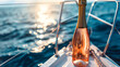 © Stock - Bottle of champagne on luxury boat. sparkling wine drink. outdoor lifestyle on sail yacht tropical travel vacation. summer weekend concept isolated on white background, detailed, png