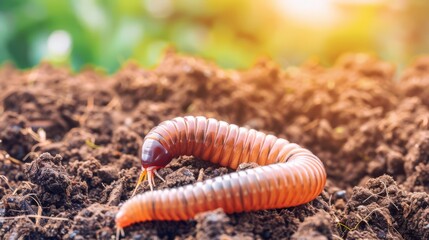 Poster - A worm is crawling on the ground in a field, AI