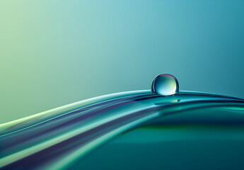 Wall Mural - A single water droplet on the edge of turquoise background, absract 