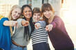 © Diane Munro/peopleimages.com - City, smile and portrait of friends with point for offer in opportunity, choice and decision to vote. Nature, happy and group of women with hand gesture for recruitment, selection and headhunting