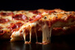 © happy_finch - Italian pizza with stretching cheese on a dark background