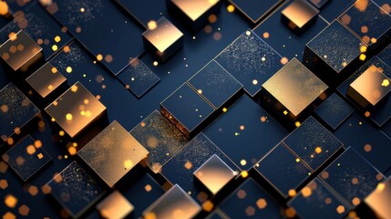 Aufkleber - A black and gold background with a lot of small squares. The squares are arranged in a way that they look like they are part of a larger structure