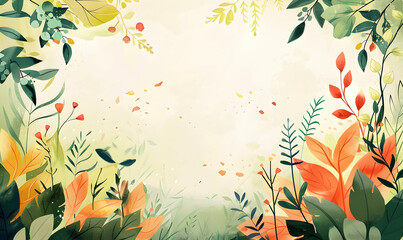 Wall Mural - abstract green leaves and cerry blossom watercolor