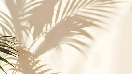 Wall Mural - Palm Tree Shadow Overlay Beige Wall. Minimalist, Tropical, and Summery Aesthetic for Branding, Product Photography, and Graphic Design
