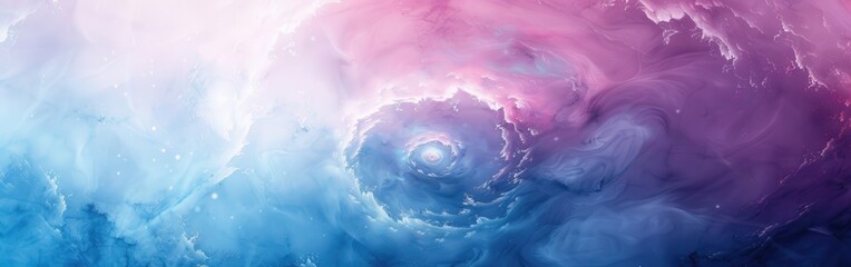 Poster - A wide shot of a swirling vortex of blue and pink clouds in the sky. The clouds are illuminated by a bright light, creating a sense of drama and wonder.