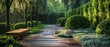 © STOCKYE STUDIO - Serene garden path winding through lush greenery, adorned with stones and shaded by trees