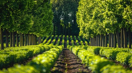 Wall Mural - View of rows of green trees