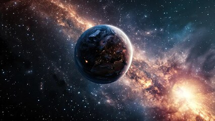 Wall Mural - alien world planet, deep space landscape with several moons