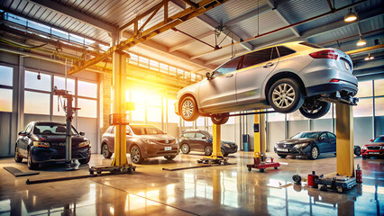 'repair car soft sunlight station background focus auto technology body automobile automotive business change dealer engine equipment fix garage gear hydraulic indoor'