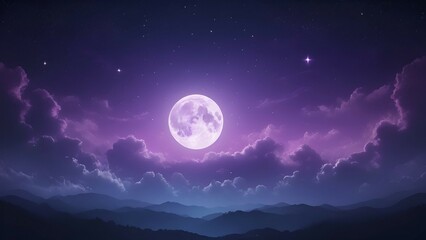 Sticker - full moon in a purple sky and clouds