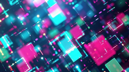 Poster - A colorful image of squares and circles with a blue background. The squares and circles are in different colors and sizes, and they are arranged in a way that creates a sense of movement and energy