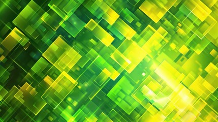 Leinwandbilder - A green background with many squares of different sizes. The squares are all green and are arranged in a way that creates a sense of movement and energy. Scene is lively and dynamic