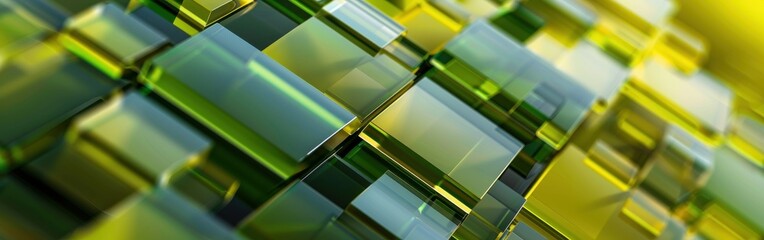 Aufkleber - A green and yellow image of blocks with a glassy texture. The blocks are arranged in a way that creates a sense of depth and dimension. The image has a modern and sleek feel to it