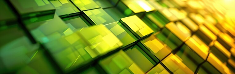 Aufkleber - A green and yellow image of blocks with a yellow background. The blocks are arranged in a way that creates a sense of depth and texture. The image has a modern and abstract feel to it
