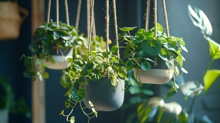 Wall Mural - Hanging plants in stylish pots, crisp and clear HD capture.