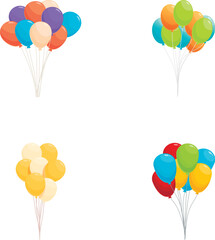 Wall Mural - Set of four vector illustrations featuring clusters of colorful party balloons