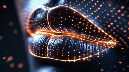 Wall Mural - female lips extreme close up shot, glowing radium lips with diamond, shining effect