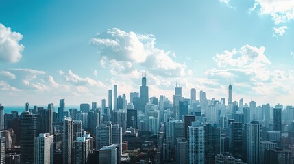 Wall Mural - Skyline showing several prominent buildings and hotels under a blue sky