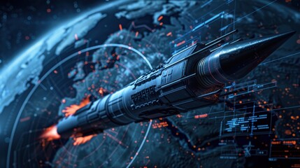 Poster - A rocket is flying through space with a planet in the background