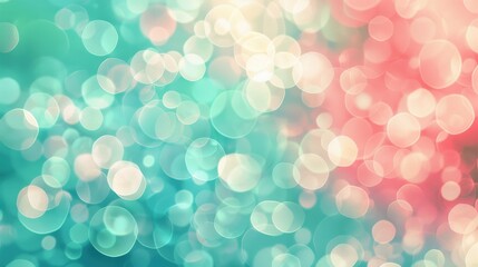 Sticker - This image features a background with a blurred bokeh effect, featuring circles of teal, white, and peach. The image is abstract and would be perfect for a variety of creative projects.