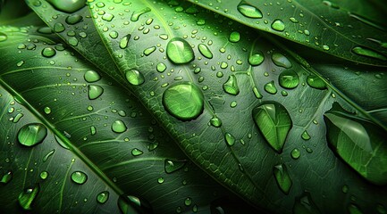 Canvas Print - green leaf with dew drops
